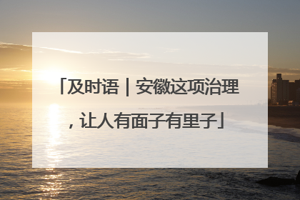 及时语｜安徽这项治理，让人有面子有里子